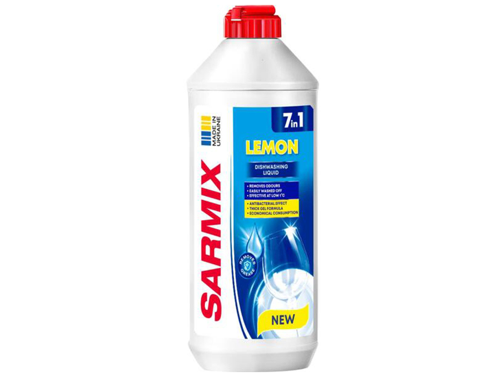 ГЕЛЬ SARMIX ДЛЯ ПОСУДУ, 7 В 1, ВИДАЛЕННЯ ЖИРУ ТА ЗАПАХІВ, ЛИМОН, 500 МЛ